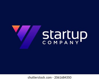 Resumen Letra inicial Y y logotipo vinculado V. Forma geométrica blanca Estilo Origami aislado en fondo azul. Usable para logotipos de empresas y marcas. Elemento de plantilla de diseño de logotipo de vectores planos.