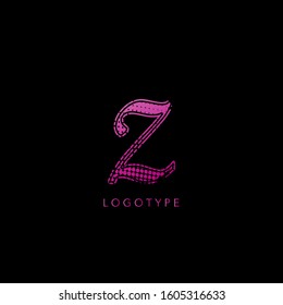 Abstract Initial  Letter Z Logo, Pink Violet  Halftone splash  with letter logo icon vector design concept.