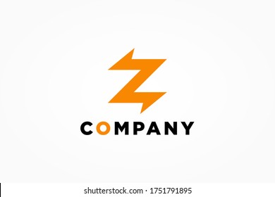 Abstract Initial Letter Z Logo. Yellow Flash Thunderbolt Icon isolated on White Background. Usable for Business and Electric Logos. Flat Vector Logo Design Template Element.