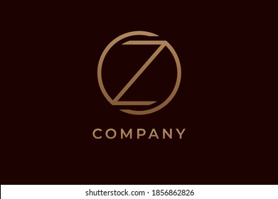 Abstract initial letter Z logo, Gold linear rounded style isolated on dark background, usable for branding and business logos, Flat Logo Design Template, vector illustration