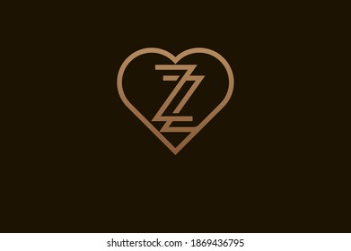 Abstract initial letter Z and Z logo, gold colour line style heart and letter combination, usable for brand, card and invitation, logo design template element,vector illustration