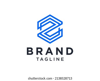 Abstract Initial Letter Z Logo. Blue Shape Combination with Negative Space Letter inside. Usable for Business and Technology Logos. Flat Vector Logo Design Template Element.