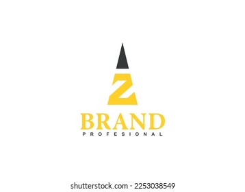 Abstract Initial Letter Z Logo. Grey and Yellow Triangle Geometric Shape Letter Z Isolated on White Background. Usable for Business, Brand and Technology Logos. Flat Design Vector Template Element