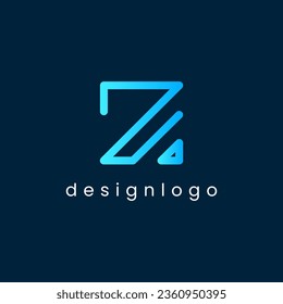 Abstract Initial Letter Z Logo. Blue Light Geometric Style isolated on Blue Background. Usable for Business and Branding Logos. Flat Vector Logo Design Template Element.