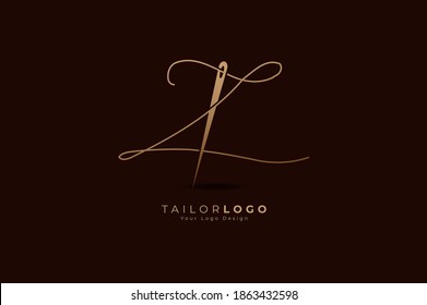 Abstract Initial Letter Z Tailor logo, thread and needle combination with gold colour line style , Flat Logo Design Template, vector illustration