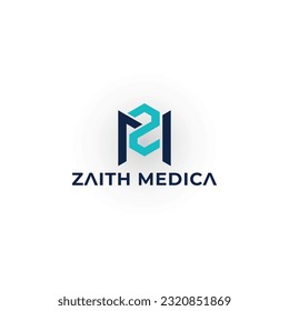 Resumen de la letra inicial del logotipo ZM o MZ en color azul aislado en fondo blanco. La compañía ZM enlazó el logotipo de la letra azul. Resumen de la letra azul del logotipo ZM para la plantilla de inspiración de diseño del logotipo de la compañía médica.