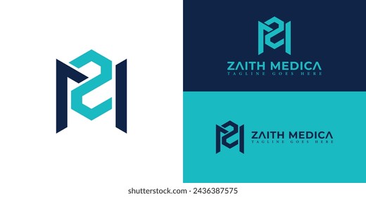 Abstracto inicial de la letra ZM o MZ logo en color azul aislado en fondo blanco. Logotipo de la carta enlazada de la compañía ZM azul. Logo ZM de la letra azul abstracta para la plantilla de inspiración del diseño del logotipo de la compañía médica.