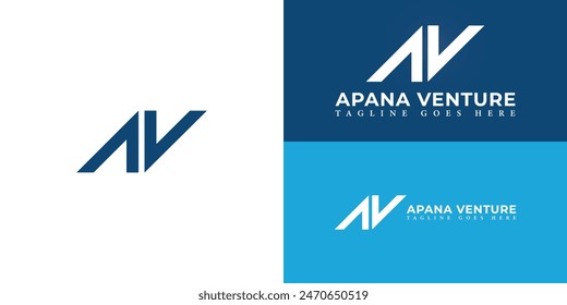 Abstract initial letters AV or VA logo in blue color isolated on multiple background colors. The logo is suitable for business and venture company logo design inspiration templates.