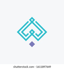 abstract Initial letters AW diamond shape mono line logo. logo line geometry with connect concept.  - vector