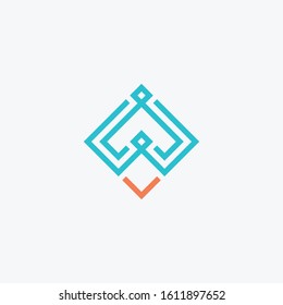 abstract Initial letters AW diamond shape mono line logo. logo line geometry with connect concept.  - vector