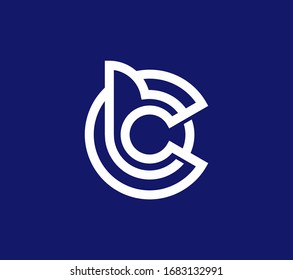 Abstract initial letters bc or cb, round overlapping lines logo. Vector template.