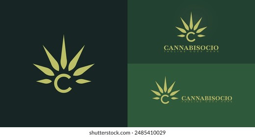 Letras iniciales Abstractas logotipo C o CC en color verde aislado en múltiples colores de fondo. El logotipo es adecuado para Plantillas de inspiración de ilustración de diseño de Vector de logotipo de negocios de cannabis.