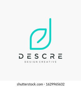 abstract Initial letters D logo design with leaf concept. Minimal line font style D Letter Logo for personal and corporate identity. logo mono line concept. - vector