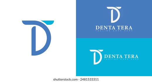 Letras iniciales Abstractas logotipo DT o TD en color azul aislado en múltiples colores de fondo. El logotipo es adecuado para Plantillas de inspiración de ilustración de diseño de Vector de logotipo de práctica dental.