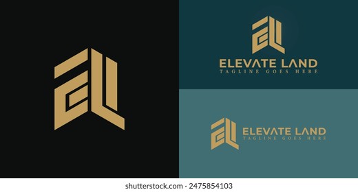 Abstract initial letters EL or LE logo in gold color isolated on multiple background colors. The logo is suitable for real estate and apartment company logo design illustration inspiration