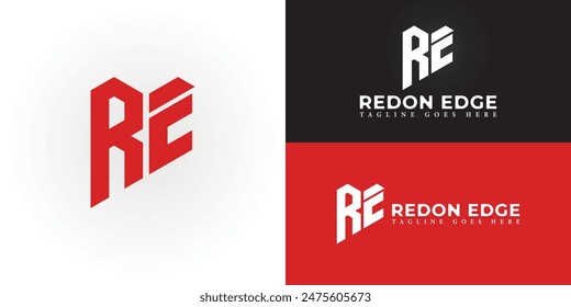 Abstract initial letters RE or ER logo in red color isolated on multiple background colors. The logo is suitable for aerial video class logo design illustration inspiration templates.