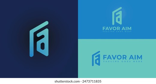 Abstract initial letters FA or AF logo in gradient blue color isolated on multiple background colors. The logo is suitable for online courses and business logo design illustration inspiration