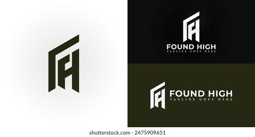 Abstrakte Anfangsbuchstaben FH oder HF-Logo in tiefgrüner Farbe isoliert auf mehreren Hintergrundfarben. Das Logo eignet sich für Architekturfotografen Logo Vektorgrafik Design Illustration Inspiration