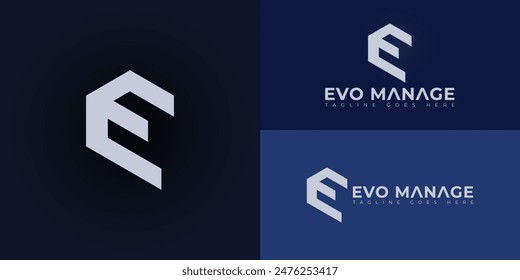 Abstract initial letters hexagon EV or VE logo in blue-white color isolated on multiple background colors. The logo is suitable for business and consulting logo design illustration inspiration