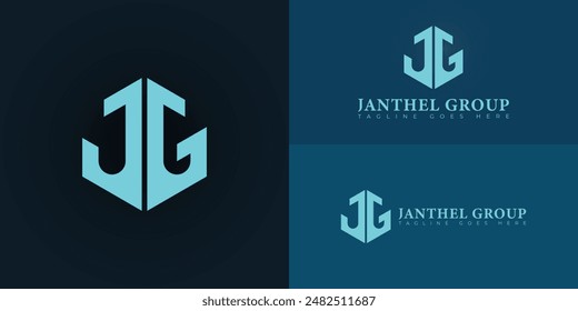 Letras iniciales Abstractas JG o GJ logo en color azul aislado en múltiples colores de fondo. El logotipo es adecuado para Plantillas de inspiración de diseño de Vector de logotipo de servicios financieros.