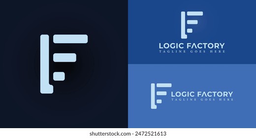 Abstract initial letters LF or FL logo in white-blue color isolated on multiple background colors. The logo is suitable for software application logo design illustration inspiration templates.