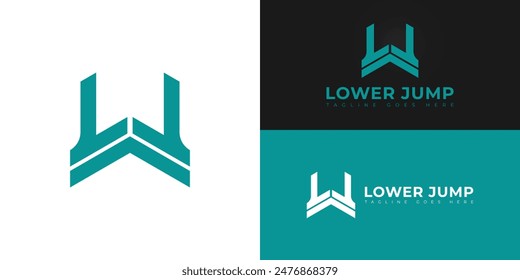 Abstract initial letters LJ or JL logo in blue cyan color isolated on multiple background colors. The logo is suitable for real estate technology company logo design illustration inspiration