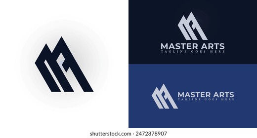 Letras iniciales Abstractas MA o AM logo en color azul oscuro aislado en múltiples colores de fondo. El logotipo es adecuado para la empresa de negocios y consultoría de diseño de logotipo de Vector ilustración inspiración