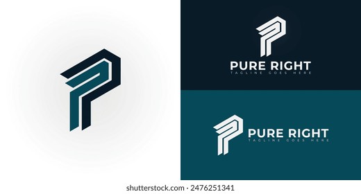 Abstract initial letters PR or RP logo in deep blue color isolated on multiple background colors. The logo is suitable for network consulting logo design illustration inspiration templates.