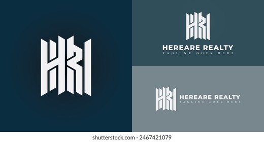 Abstract initial lines letter HR or RH logo in solid white color isolated on multiple background colors. The logo is suitable for property realty company logo design inspiration templates.