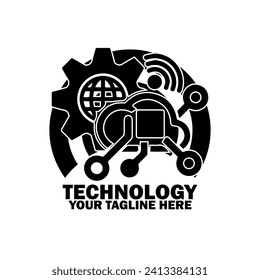 Resumen Logo Inicial. Color negro aislado en fondo blanco. Logotipos de promoción de marca tecnológica. Icono de elemento de plantilla de diseño de logotipo de vector plano.