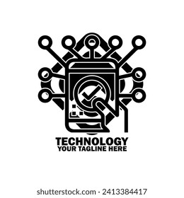 Resumen Logo Inicial. Color negro aislado en fondo blanco. Logotipos de promoción de marca tecnológica. Icono de elemento de plantilla de diseño de logotipo de vector plano.