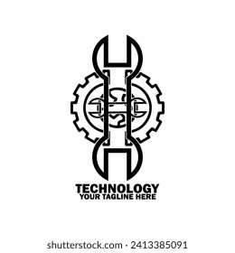 Resumen Logo Inicial. Color negro aislado en fondo blanco. Logotipos de promoción de marca tecnológica. Icono de elemento de plantilla de diseño de logotipo de vector plano.