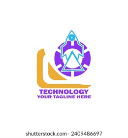 Abstract Initial  Logo. Blue,yellow,and sky color isolated on White Background. Technology  Branding Logos. Flat Vector Logo Design Template Element icon.