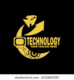 Resumen Logo Inicial. color dorado aislado en fondo negro. Logotipos de promoción de marca tecnológica. Icono de elemento de plantilla de diseño de logotipo de vector plano.
