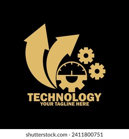 Resumen Logo Inicial. Color dorado aislado en fondo negro. Logotipos de promoción de marca tecnológica. Icono de elemento de plantilla de diseño de logotipo de vector plano.