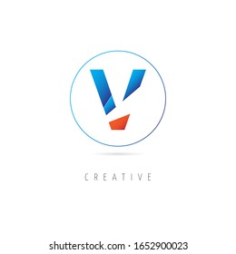 Abstract The initial logo of the letter V with the concept in a circle and cut
