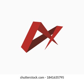Abstraktes erstes Logo Eine überlappende, rote Farbe aus Swoosh-Buchstaben.