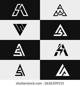 Abstract initial logo set featuring letters AS and SA with unique trendy design. Perfect for stock market and finance brands seeking modern, professional, and creative business identity solutions.

