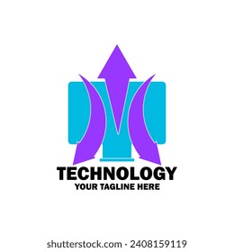 Resumen Logo Inicial. color del cielo aislado en fondo blanco. Logotipos de promoción de marca tecnológica. Icono de elemento de plantilla de diseño de logotipo de vector plano.