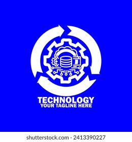 Resumen Logo Inicial. Color blanco aislado en fondo azul. Logotipos de promoción de marca tecnológica. Icono de elemento de plantilla de diseño de logotipo de vector plano.