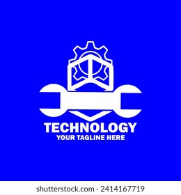 Abstraktes erstes Logo. Weiße Farbe einzeln auf blauem Hintergrund. Logos für Technologie-Branding. Flaches Vektorgrafik-Logo-Design-Vorlagenelement-Symbol