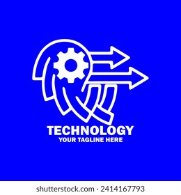 Resumen Logo Inicial. Color blanco aislado en fondo azul. Logotipos de promoción de marca tecnológica. Icono de elemento de plantilla de diseño de logotipo de vector plano.