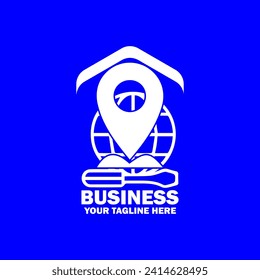 Abstraktes erstes Logo. Weiße Farbe einzeln auf blauem Hintergrund. Firmenmarken-Logos. Flaches Vektorgrafik-Logo-Design-Vorlagenelement-Symbol