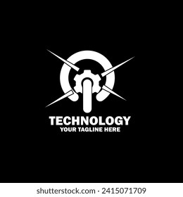 Resumen Logo Inicial. Color blanco aislado en fondo negro. Logotipos de promoción de marca tecnológica. Icono de elemento de plantilla de diseño de logotipo de vector plano.