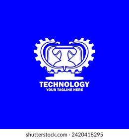 Abstract Initial Logo. White color isolated on Blue Background. Technology Branding Logos. Flat Vector Logo Design Template Element icon.