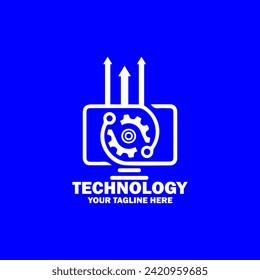 Resumen Logo Inicial. Color blanco aislado en fondo azul. Logotipos de promoción de marca tecnológica. Icono de elemento de plantilla de diseño de logotipo de vector plano.
