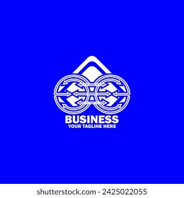 Logo inicial abstracto. Color blanco aislado sobre fondo azul.  Logotipos de promoción de marca comercial. Icono de Plantilla de diseño de logotipo de vector plano.