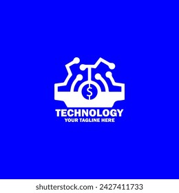 Logo inicial abstracto. Color blanco aislado sobre fondo azul. Logotipos para promoción de marca tecnológica. Icono de Plantilla de diseño de logotipo de vector plano.