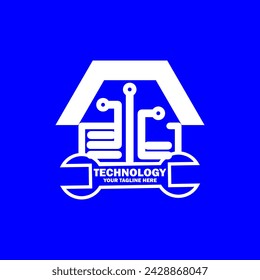 Logo inicial abstracto. Color blanco aislado sobre fondo azul. Logotipos para promoción de marca tecnológica. Icono de Plantilla de diseño de logotipo de vector plano.