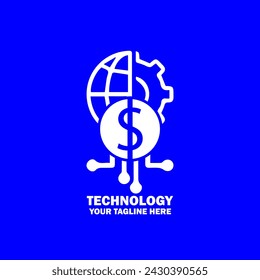 Logo inicial abstracto. Color blanco aislado sobre fondo azul. Logotipos para promoción de marca tecnológica. Icono de Plantilla de diseño de logotipo de vector plano.
